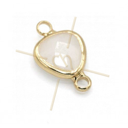 tussenstukje goutte crème glas+metaal 9mm met 2 ringen gold plated