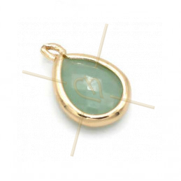 hangertje goutte turquoise glas + metaal 9mm met 2 ringen gold plated