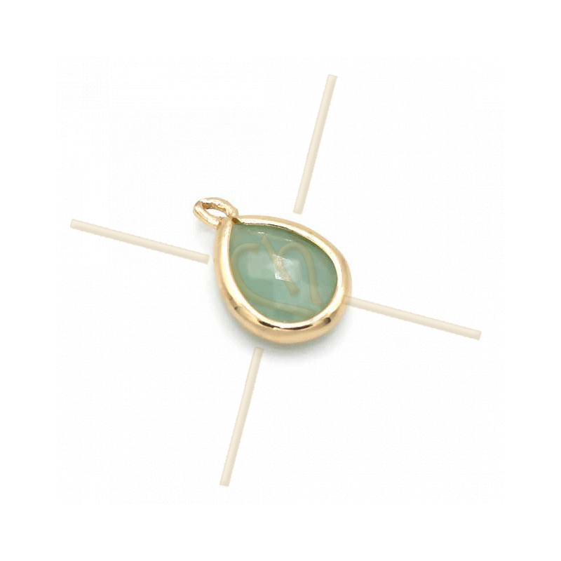 pendant Goutte glass turquoise + métal 9mm with 2 rings gold plated