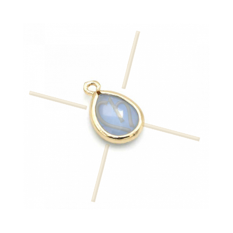 pendant Goutte glass blue opaque + métal 9mm with 2 rings gold plated