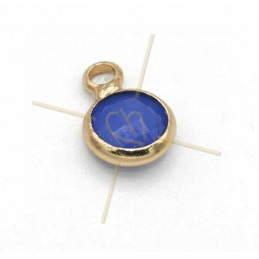 pendant rond glass blue + métal 6mm with 1 ring gold plated