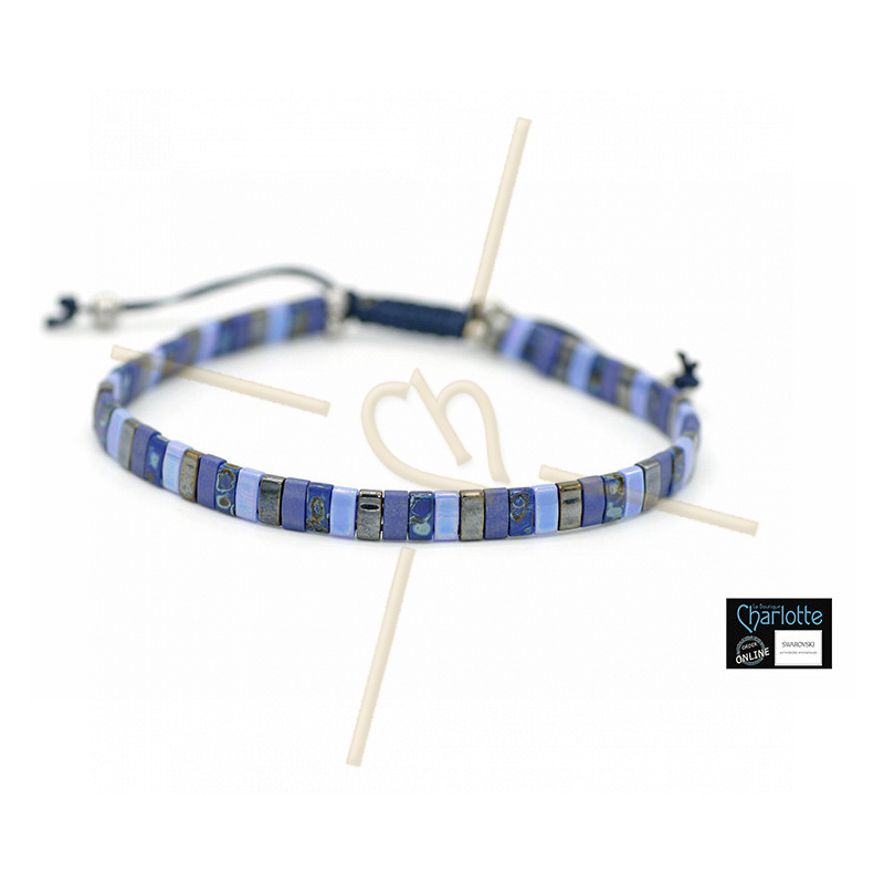 Kit bracelet with Miyuki Quarter + Half + Tila with macramé clasp blue mix