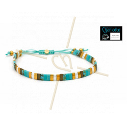 Kit armbandje met Miyuki quart + half + Tila met macramé sluiting Turquoise doré