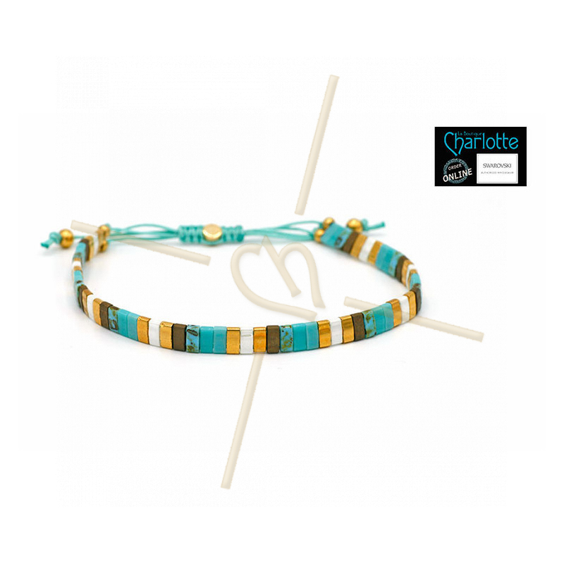 Kit bracelet with Miyuki Quarter + Half + Tila with macramé clasp Turquoise doré