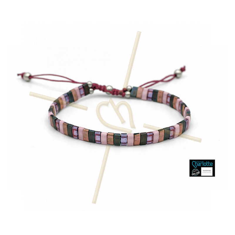 Kit bracelet avec Miyuki Quart + Demi + Tila en macramé fermoir rose gris