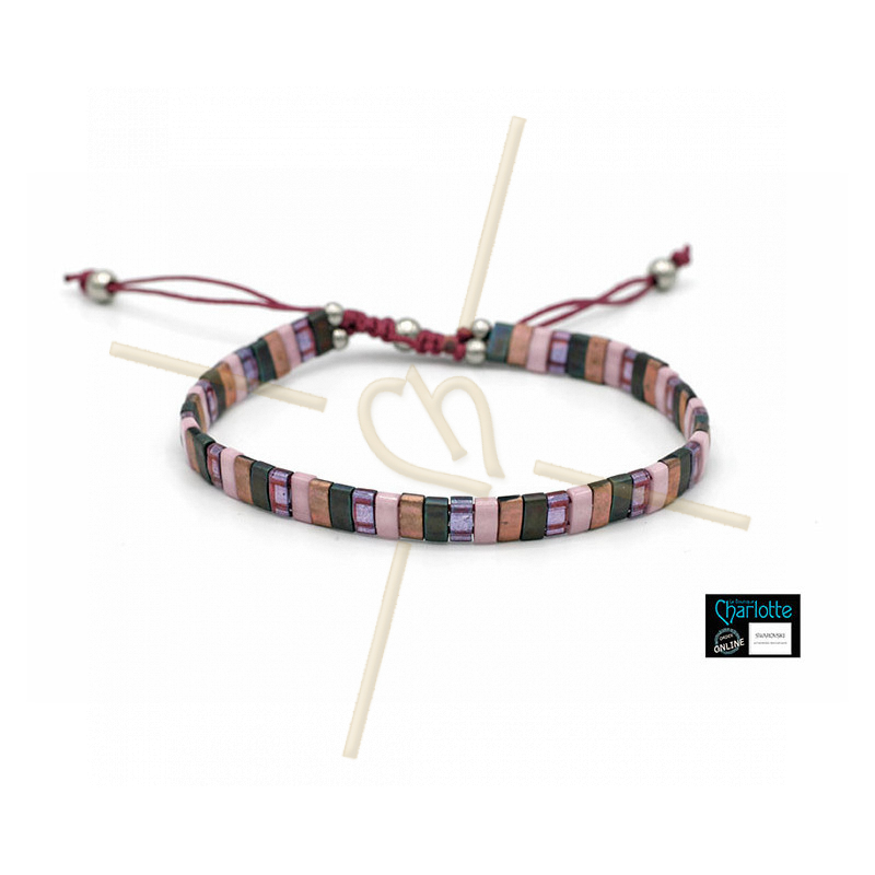 Kit bracelet with Miyuki Quarter + Half + Tila with macramé clasp Pink grey