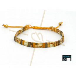 Kit bracelet avec Miyuki Quart + Demi + Tila en macramé fermoir doré jaune