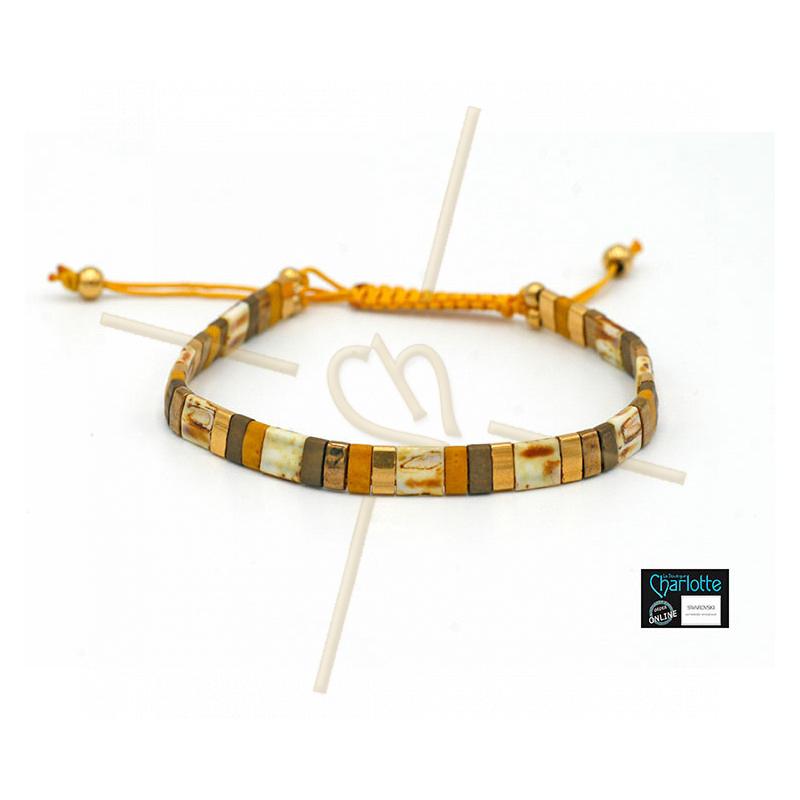 Kit bracelet avec Miyuki Quart + Demi + Tila en macramé fermoir doré jaune