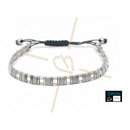 Kit armbandje met Miyuki quart + half + Tila met macramé sluiting silver mix