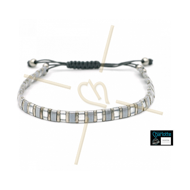Kit bracelet with Miyuki Quarter + Half + Tila with macramé clasp silver mix