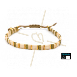 Kit bracelet with Miyuki Quarter + Half + Tila with macramé clasp cream bronze mix