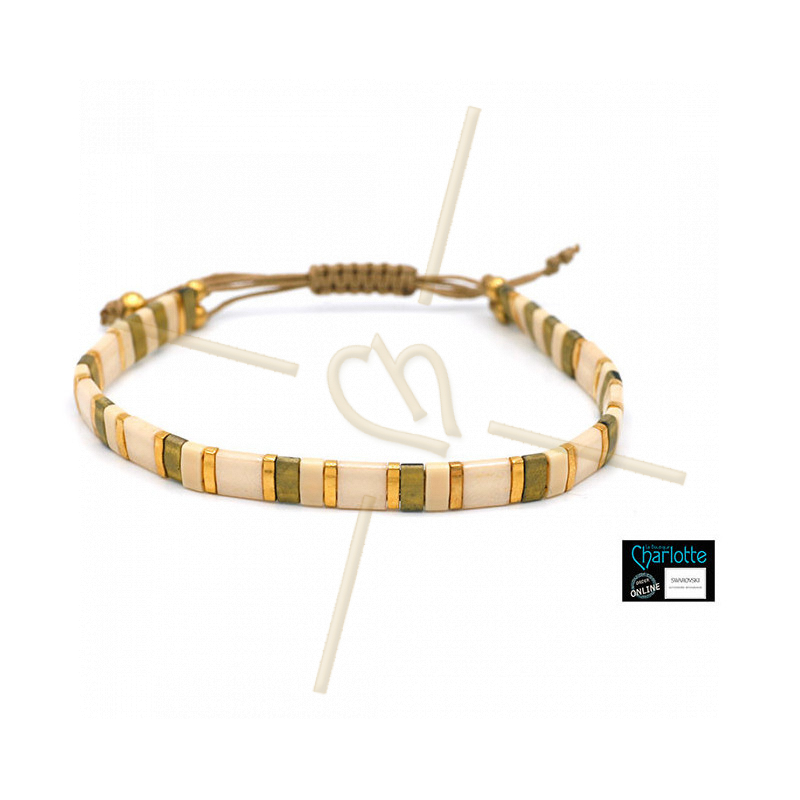 Kit bracelet with Miyuki Quarter + Half + Tila with macramé clasp cream bronze mix