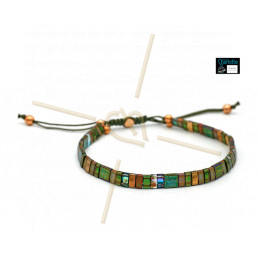 Kit bracelet with Miyuki Quarter + Half + Tila with macramé clasp Khaki Green