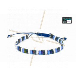 Kit bracelet avec Miyuki Quart + Demi + Tila en macramé fermoir blue blanc mix