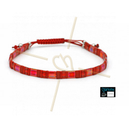 Kit bracelet with Miyuki Quarter + Half + Tila with macramé clasp Spicy Red