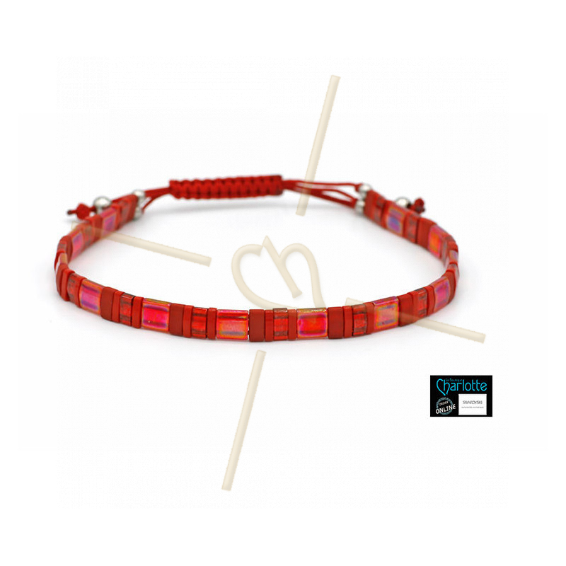 Kit bracelet with Miyuki Quarter + Half + Tila with macramé clasp Spicy Red