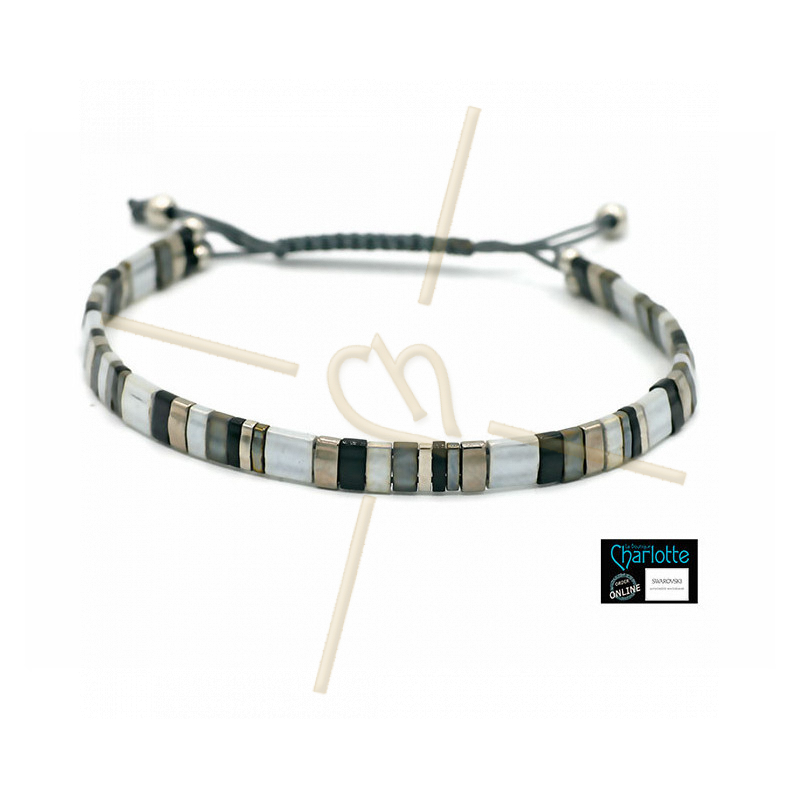 Kit bracelet with Miyuki Quarter + Half + Tila with macramé clasp 3 shades of grey