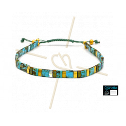 Kit bracelet avec Miyuki Quart + Demi + Tila en macramé fermoir Turquoise Picasso bronze