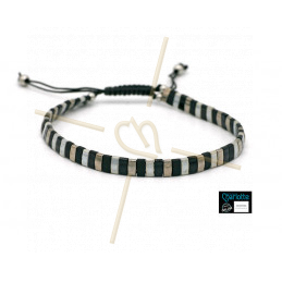 Kit bracelet with Miyuki Quarter + Half + Tila with macramé clasp Grey Black