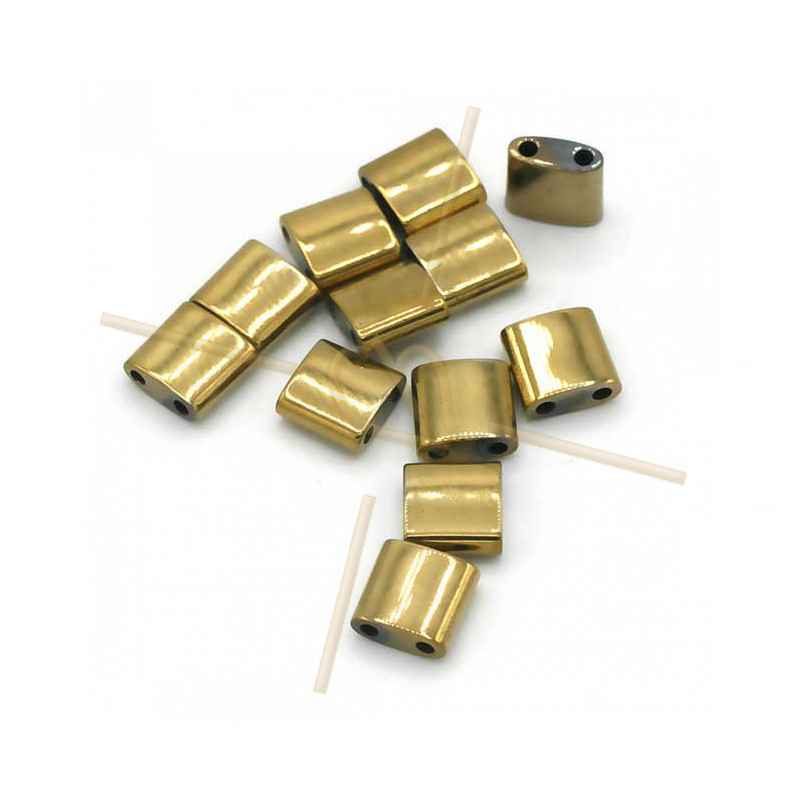 Hematiet Tila 2-gaatjes 5*5mm Gold Plated