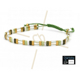 Kit bracelet avec Miyuki Quart + Demi + Tila en macramé fermoir Vert Blanc Doré