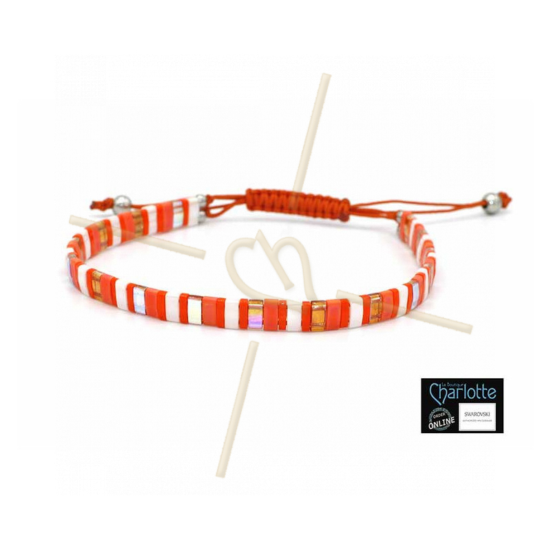 Kit bracelet avec Miyuki Quart + Demi + Tila en macramé fermoir Orange vif