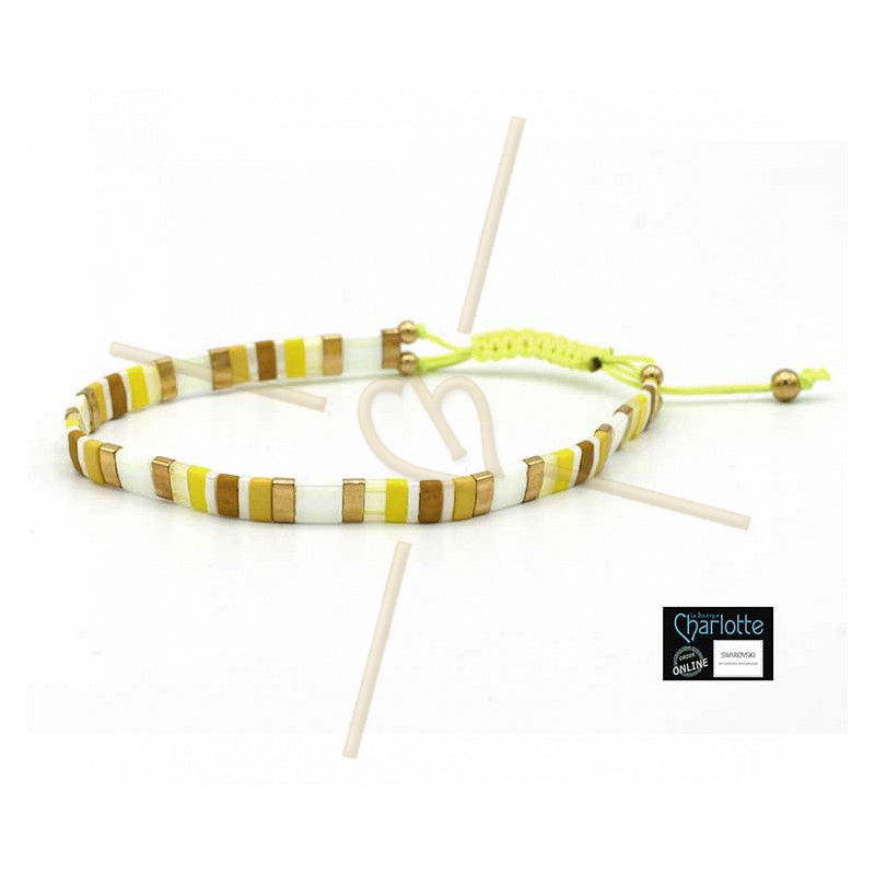 Kit bracelet avec Miyuki Quart + Demi + Tila en macramé fermoir Jaune Vif