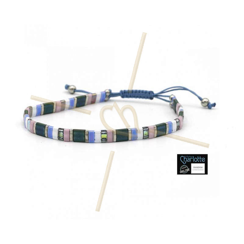 Kit bracelet avec Miyuki Quart + Demi + Tila en macramé fermoir Pink Bleu Rainbow