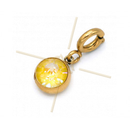 Charms acier inoxydable avec attache et strass Swarovski Jaune