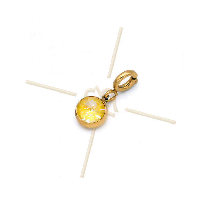 Charms acier inoxydable avec attache et strass Swarovski Jaune