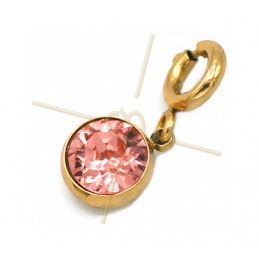 Charms acier inoxydable avec attache et strass Swarovski Rose