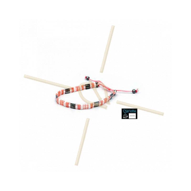 Kit bracelet avec Miyuki Quart + Demi + Tila en macramé fermoir Peach