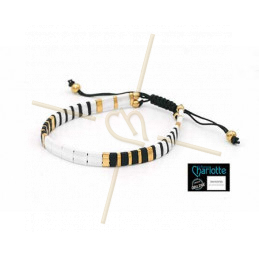 Kit armbandje met Miyuki quart + half + Tila met macramé sluiting Black Gold White