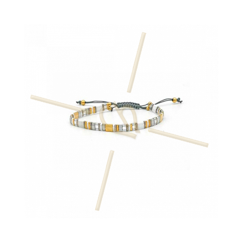 Kit armbandje met Miyuki quart + half + Tila met macramé sluiting Silver White Gold