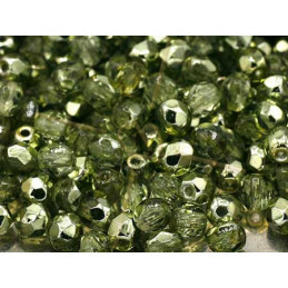 Firepolished Czech Bead 4mm Light Olive Metallic