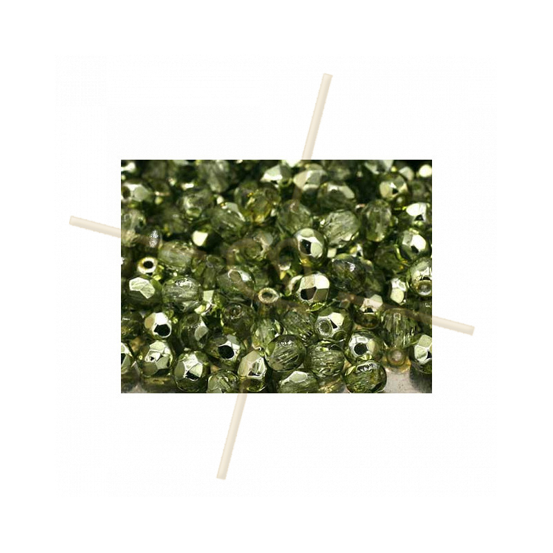 Facette Perle Czech 4mm Light Olive Metallic