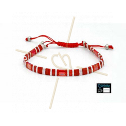 Kit bracelet avec Miyuki Quart + Demi + Tila en macramé fermoir Rouge Blanc