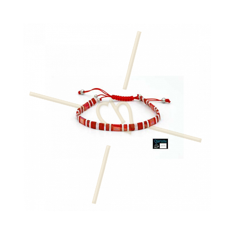 Kit bracelet with Miyuki Quarter + Half + Tila with macramé clasp Red White