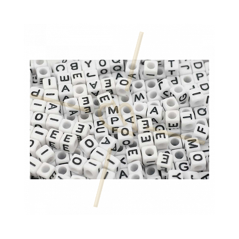 Letter Beads square white/black 6mm