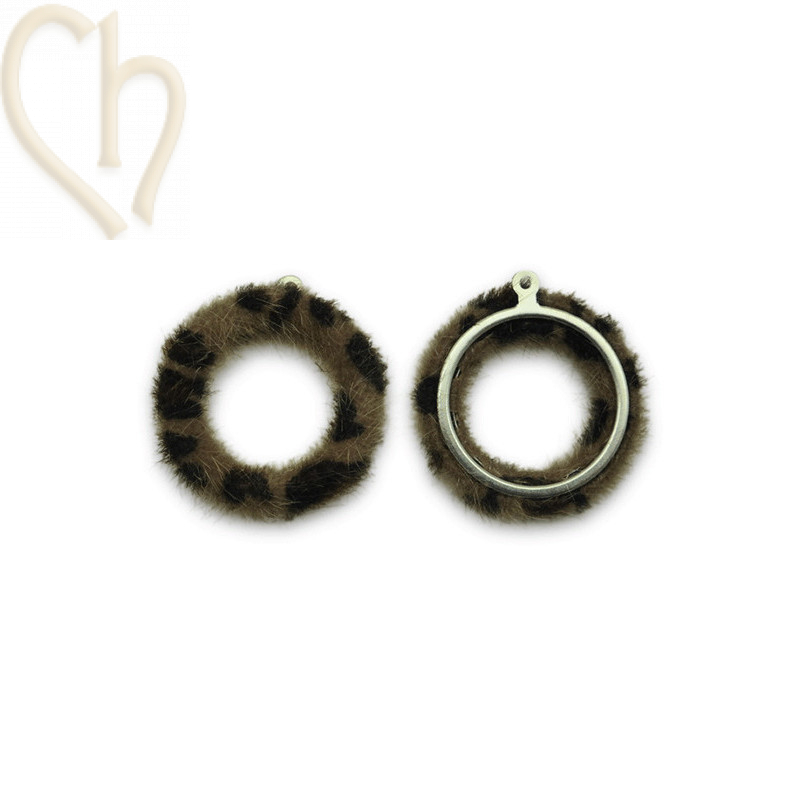 2 x Pendant round synth. fur 26mm Tiger Brown