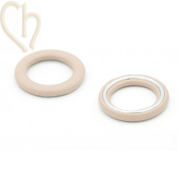 2 x Pendentif rond cuir synth. 27mm Beige