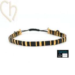 Kit bracelet with Miyuki Quarter + Half + Tila with macramé clasp Black and Gold