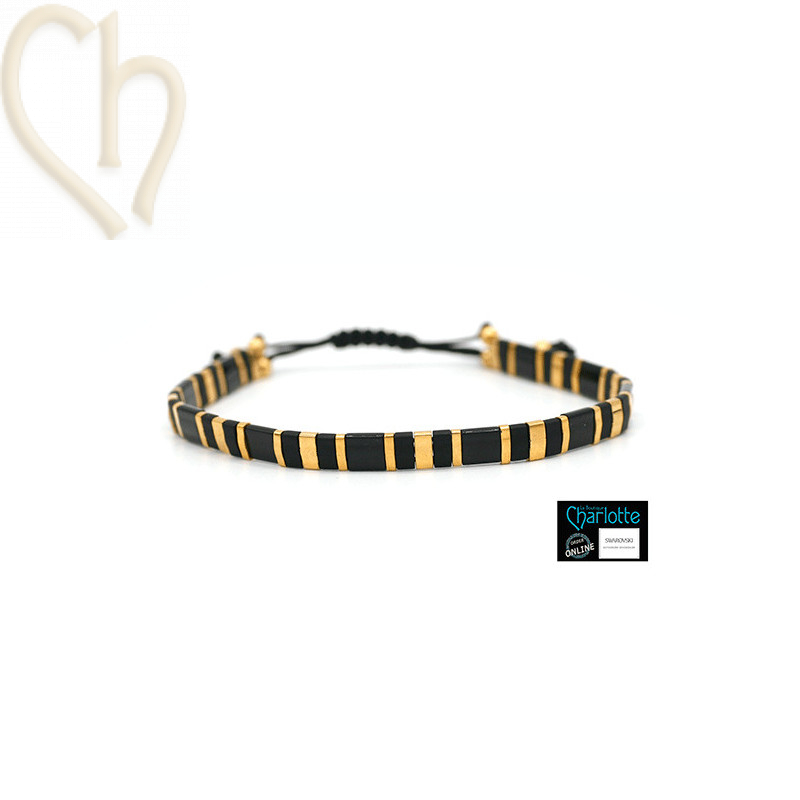 Kit bracelet with Miyuki Quarter + Half + Tila with macramé clasp Black and Gold