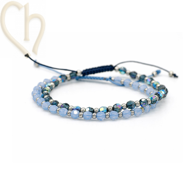 2 Kits bracelets acier et Cristaux Swarovski tons Montana et Air Bleu Opal