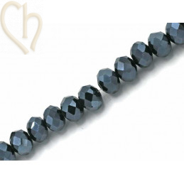 Ronde platte gefacetteerde glaskraal 6*4mm kleur Hematite