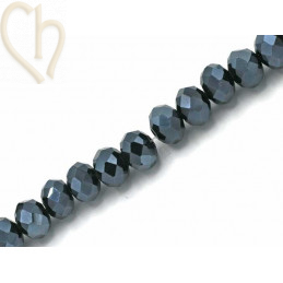 Round flattened facetted glasbead 6*4mm color Hematite