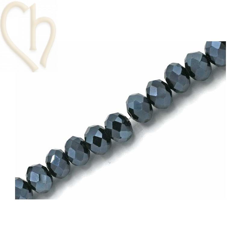 Round flattened facetted glasbead 6*4mm color Hematite Round flattened facetted glasbead 6*4mm color Hematite