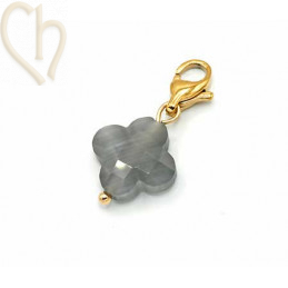 Charms clover4 GREY with steel clasp Gold Plated