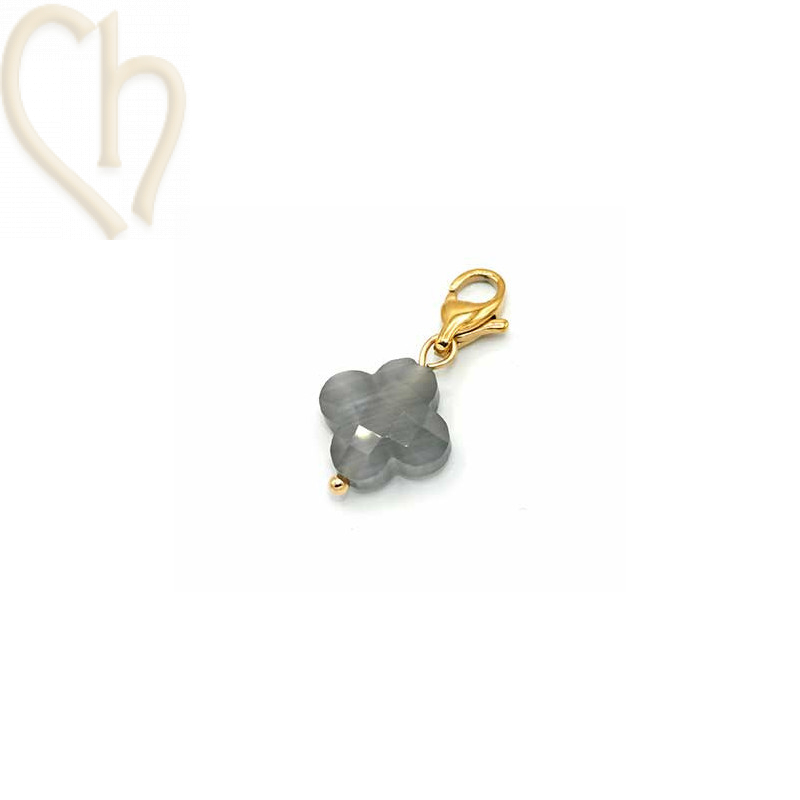 Charms clover4 GREY with steel clasp Gold Plated