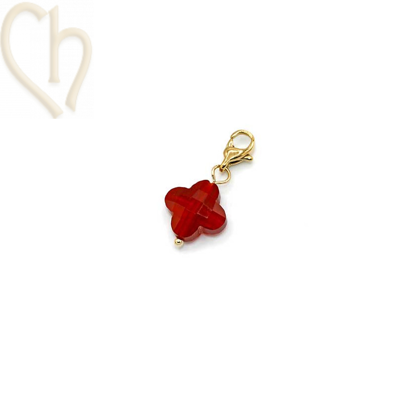 Charms clover4 ROOD met edelstaal slotje goldplated